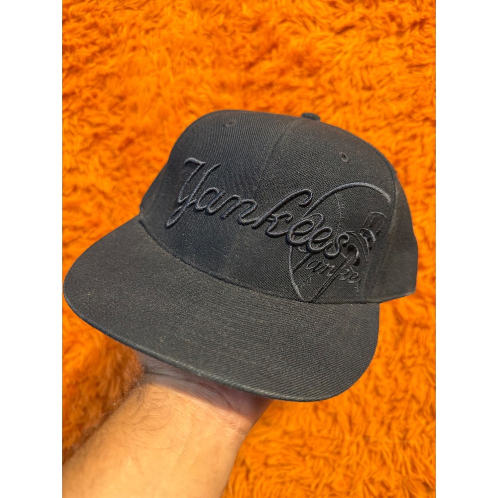 New York Yankees MLB Hat Black Tonal Script Flat Brim Cap Twins Enterprise 7 3/8